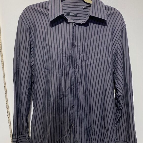 Hugo Boss Men's Stripes Button-Down Long Sleeves Dress Shirt Gray/ Black Size 32 - Picture 1 of 9